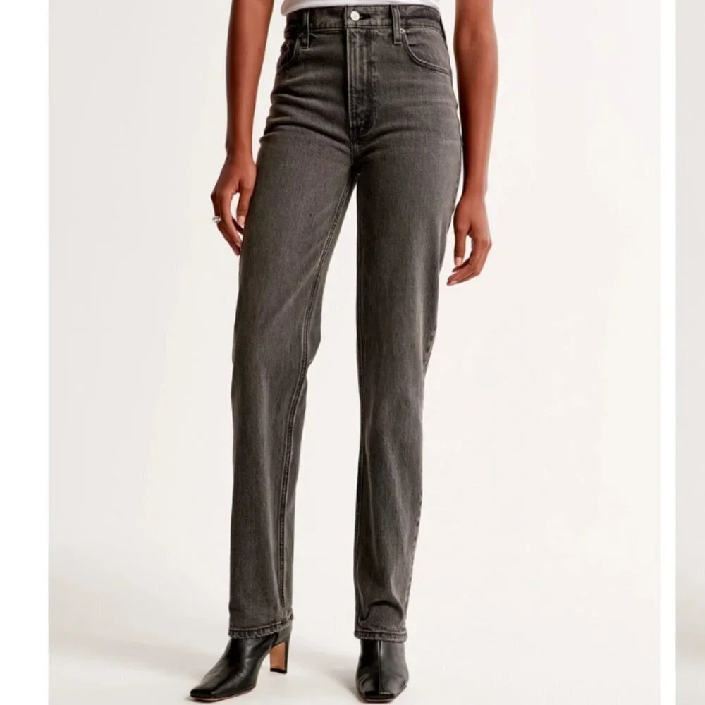 Abercrombie The 90’s Straight High Rise Split Hem Jean Gray Size 26